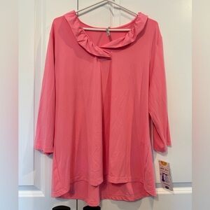 Lulu-B Coral Ruffle Neck Blouse NWT 1X 3/4 Sleeve